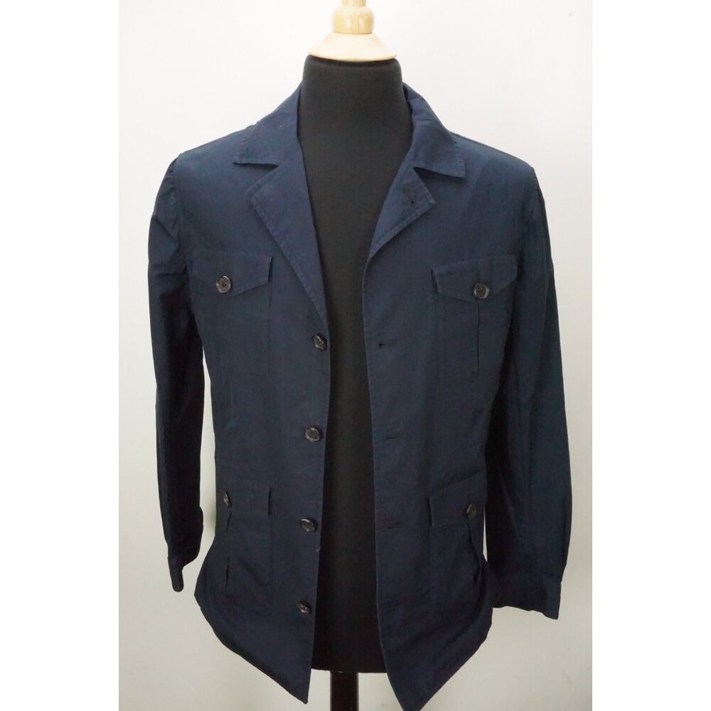 Isaia Napoli 100% Cotton Solid Blue Mens Overshirt Coat Jacket 46R eu Brand New